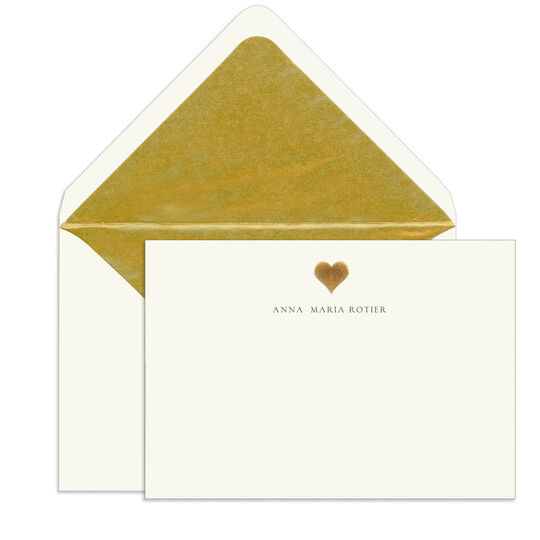 Gold Heart Engraved Motif Flat Note Cards